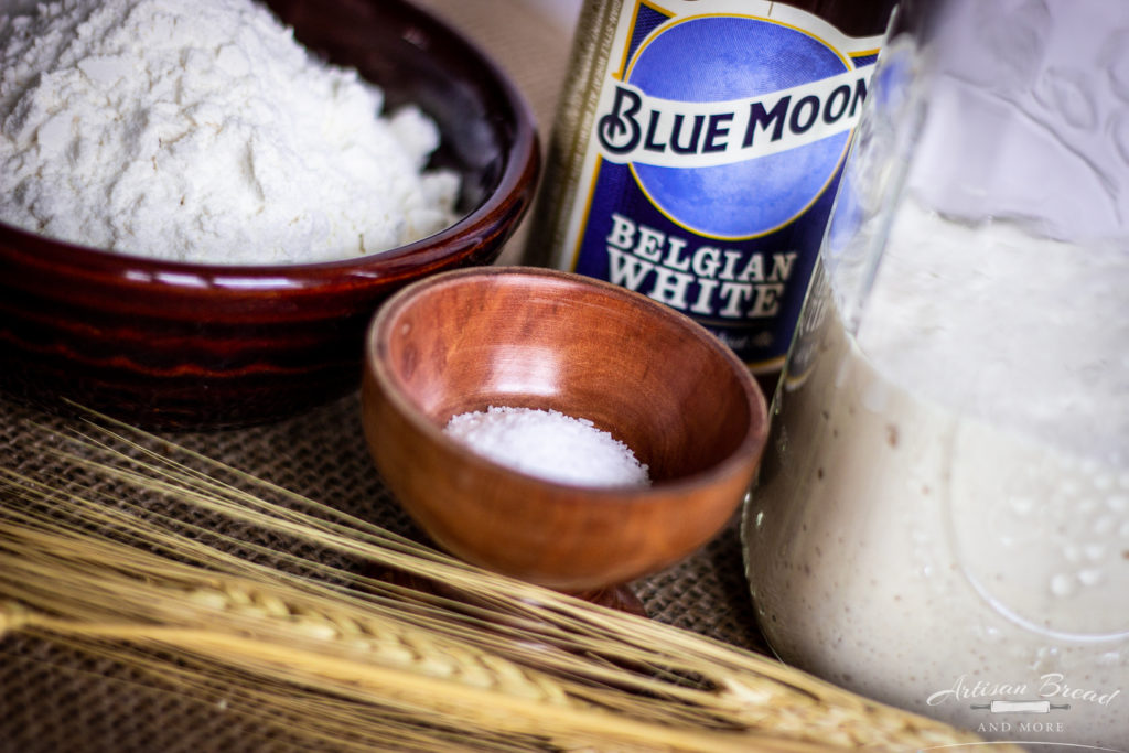 Belgian White Bread Ingredients baked with Sourdough and Blue Moon Beer